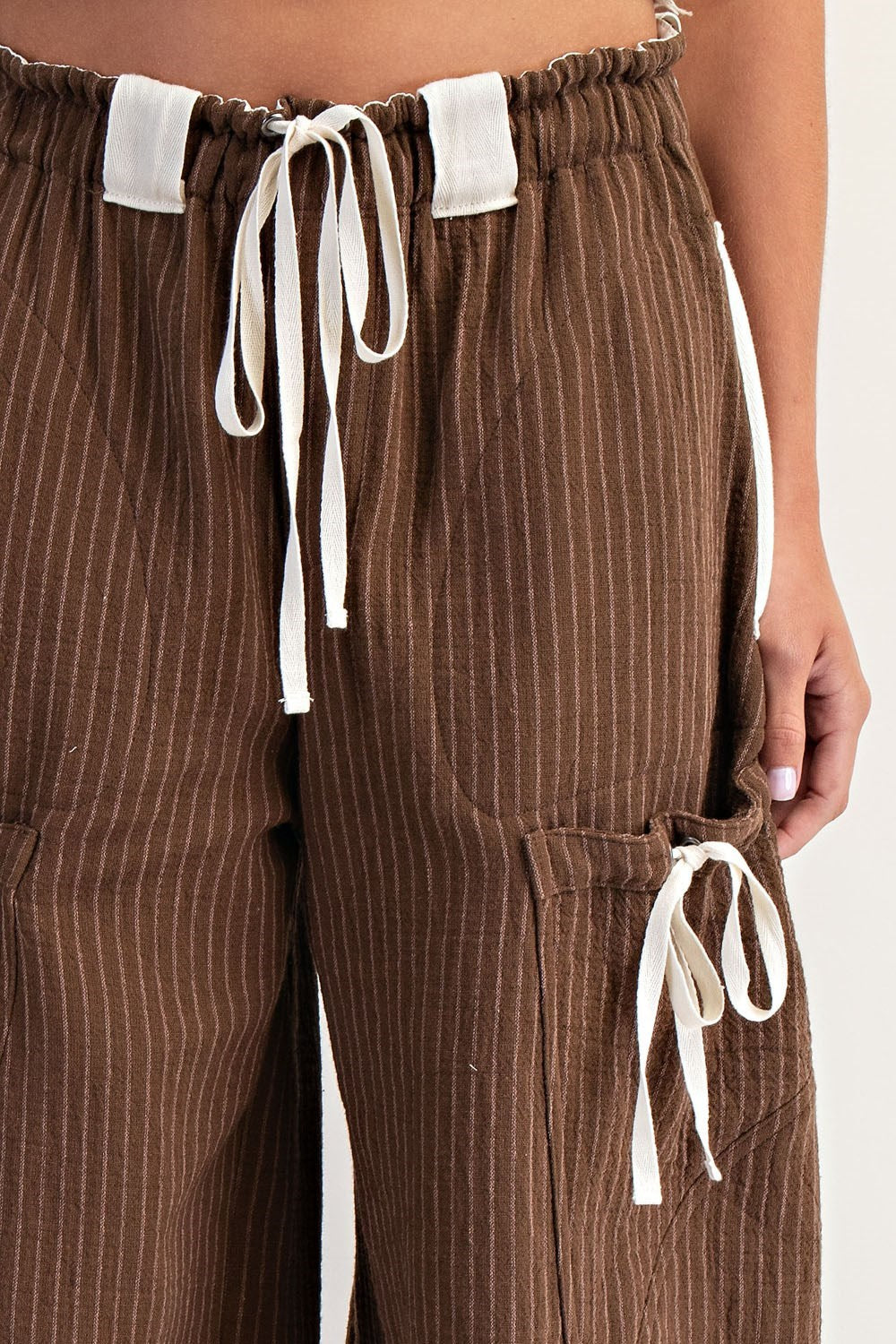 Striped Drawstring Side Pocket Jogger Pants by Eesome