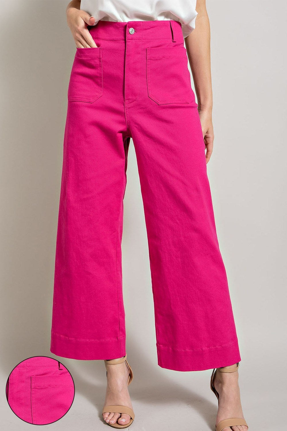 Hot Pink Soft Washed Wide Leg Pants By Eesome
