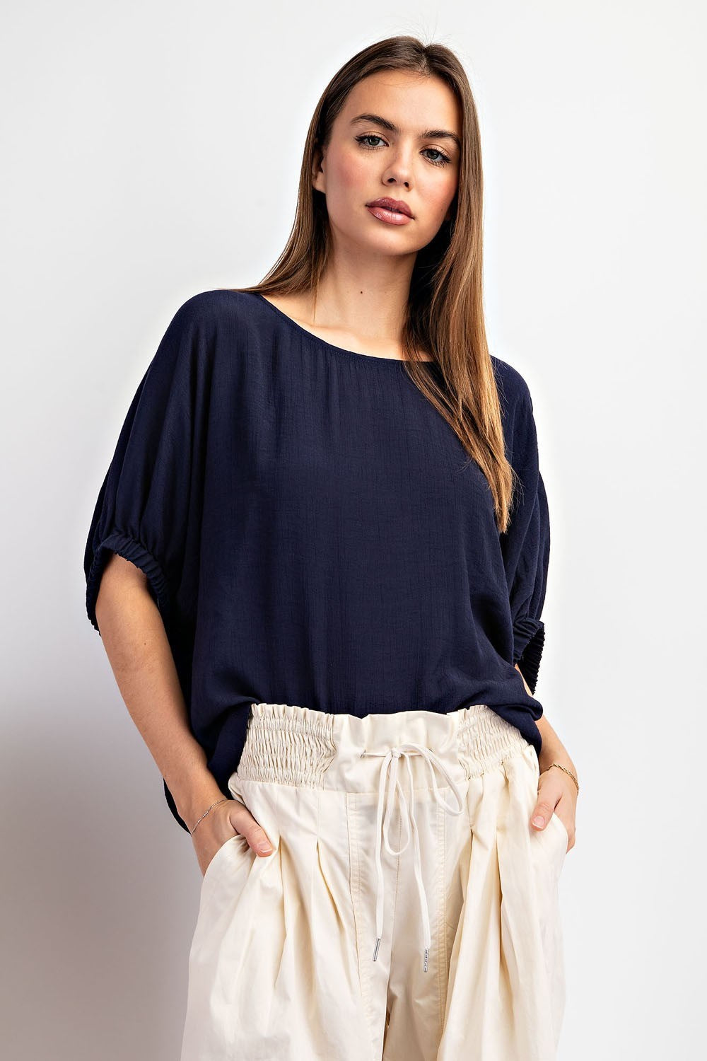 Plus Size Round Neckline Boxy Style Top By Eesome