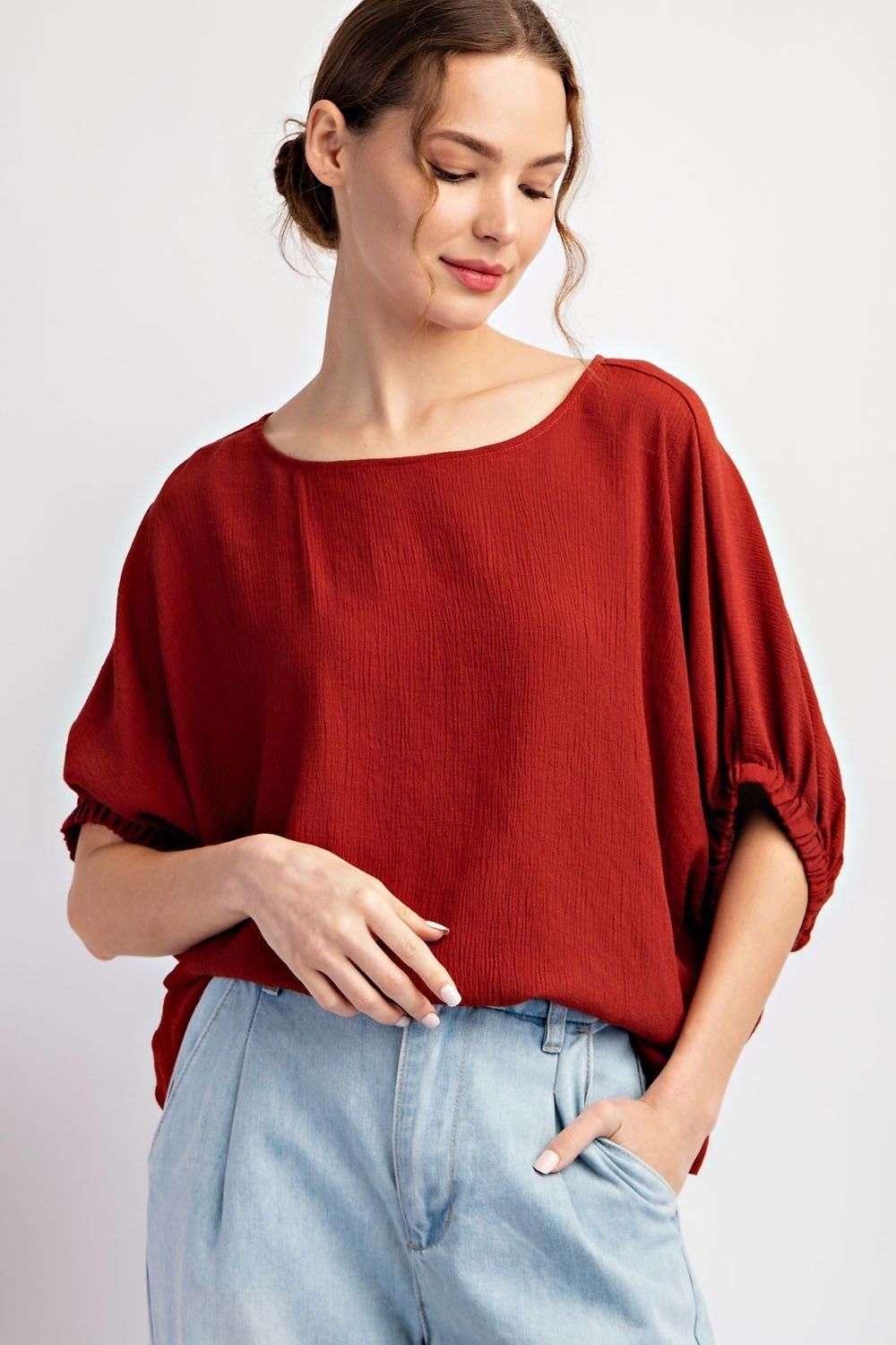 Plus Size Round Neckline Boxy Style Top By Eesome