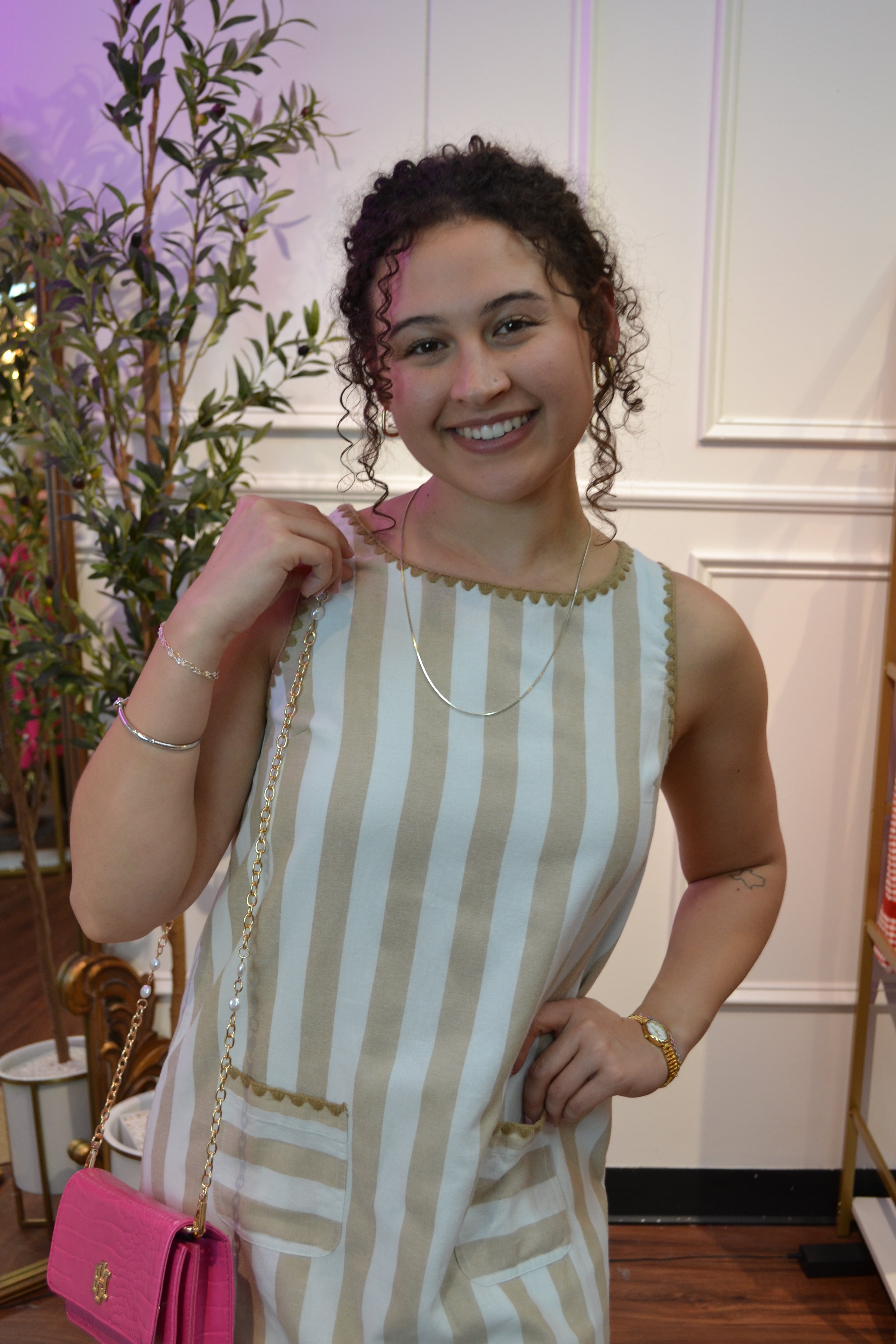 Sweet Escape Whipstitch Striped Mini Dress