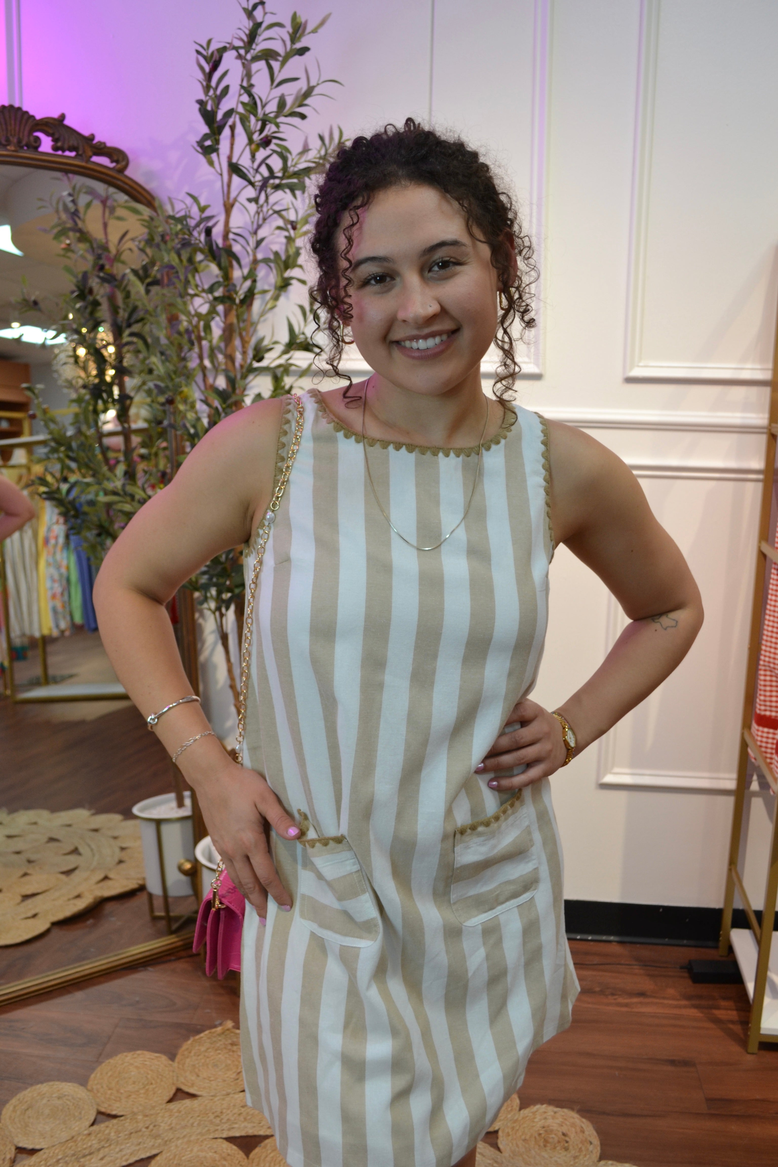 Sweet Escape Whipstitch Striped Mini Dress