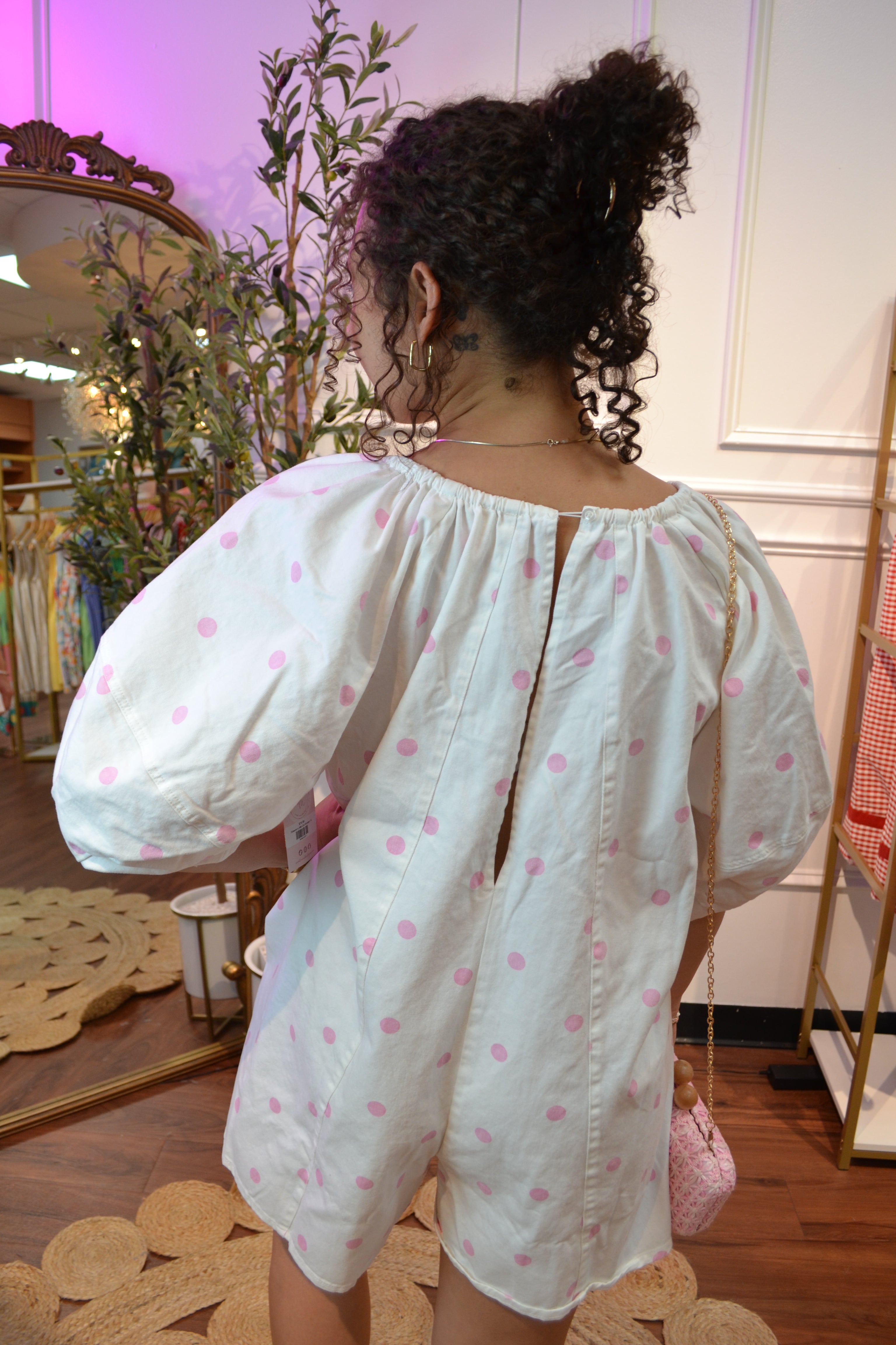 Strawberry Milk Dot Romper By Peach Love California- RUNS BIG