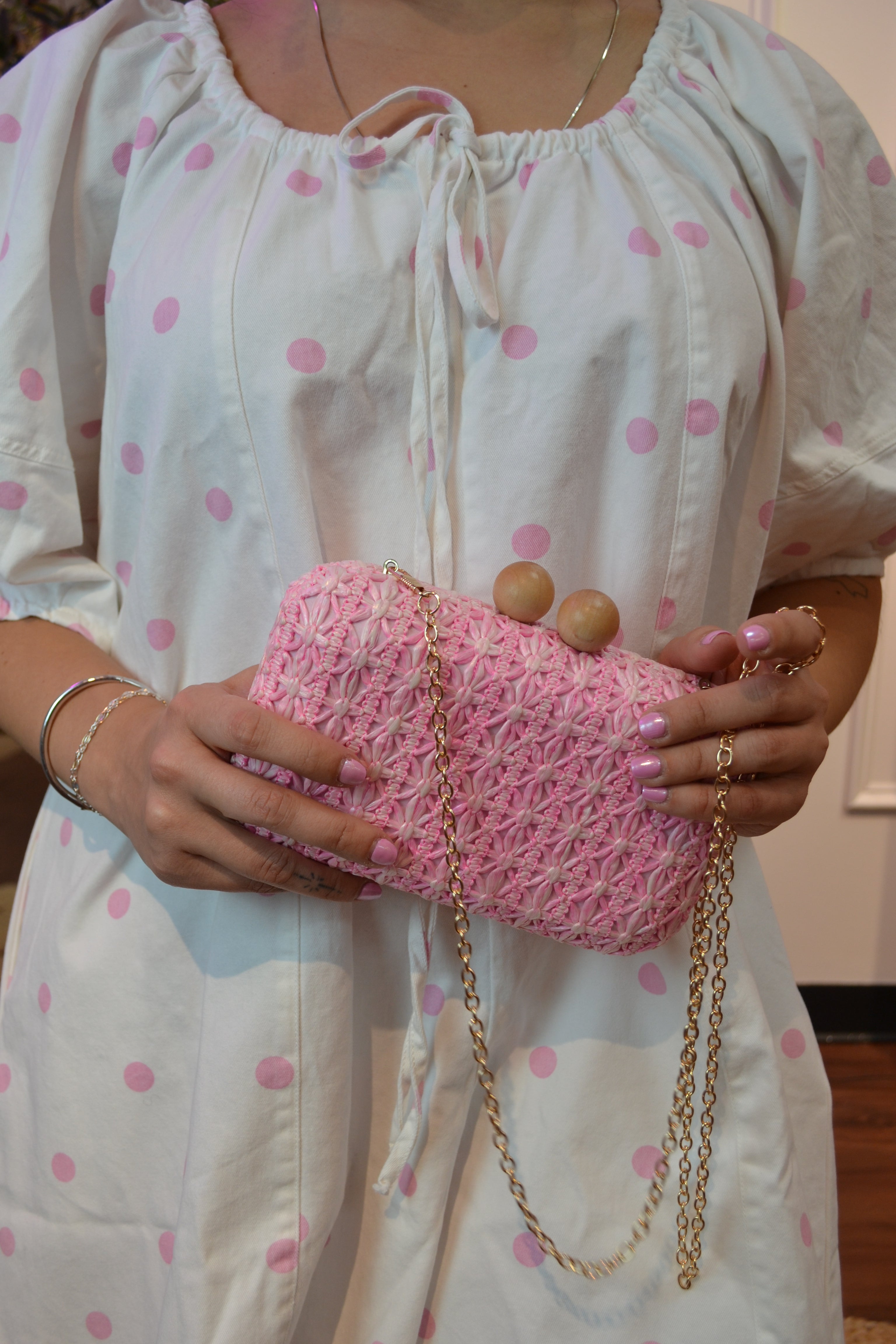 Strawberry Milk Dot Romper By Peach Love California- RUNS BIG