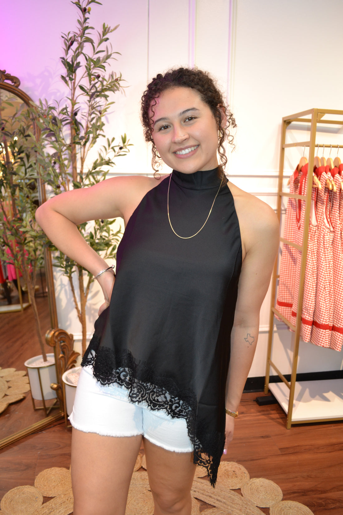 Lace Whisper High Neck Top By Entro