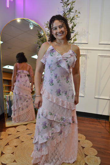 Pastel Floral Ruffle Maxi Dress By RareRaw