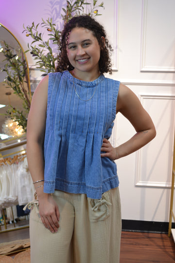 Sunlit Stroll Denim Top By Peach Love