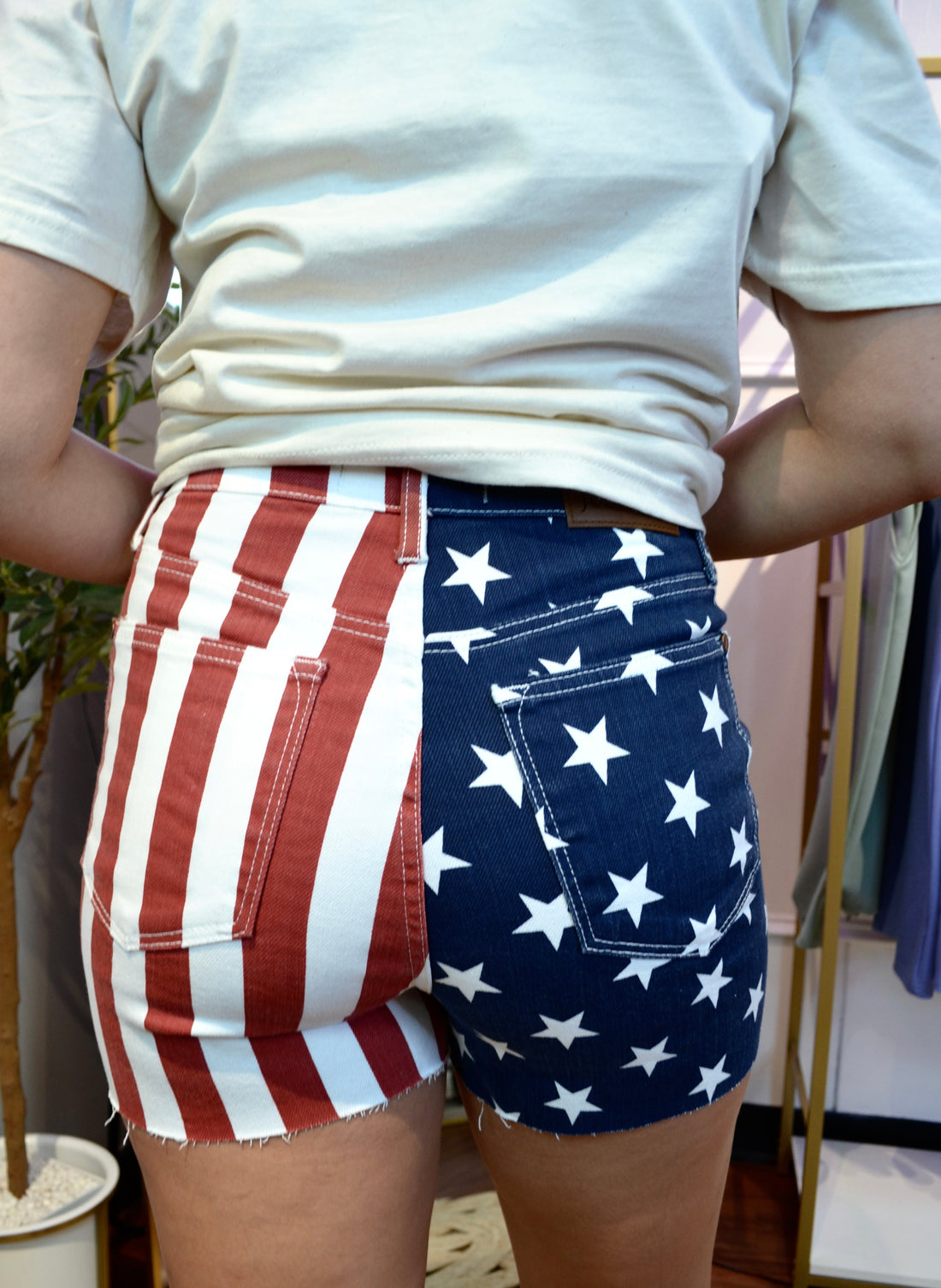 Hw Americana Flag Fray Hem Shorts