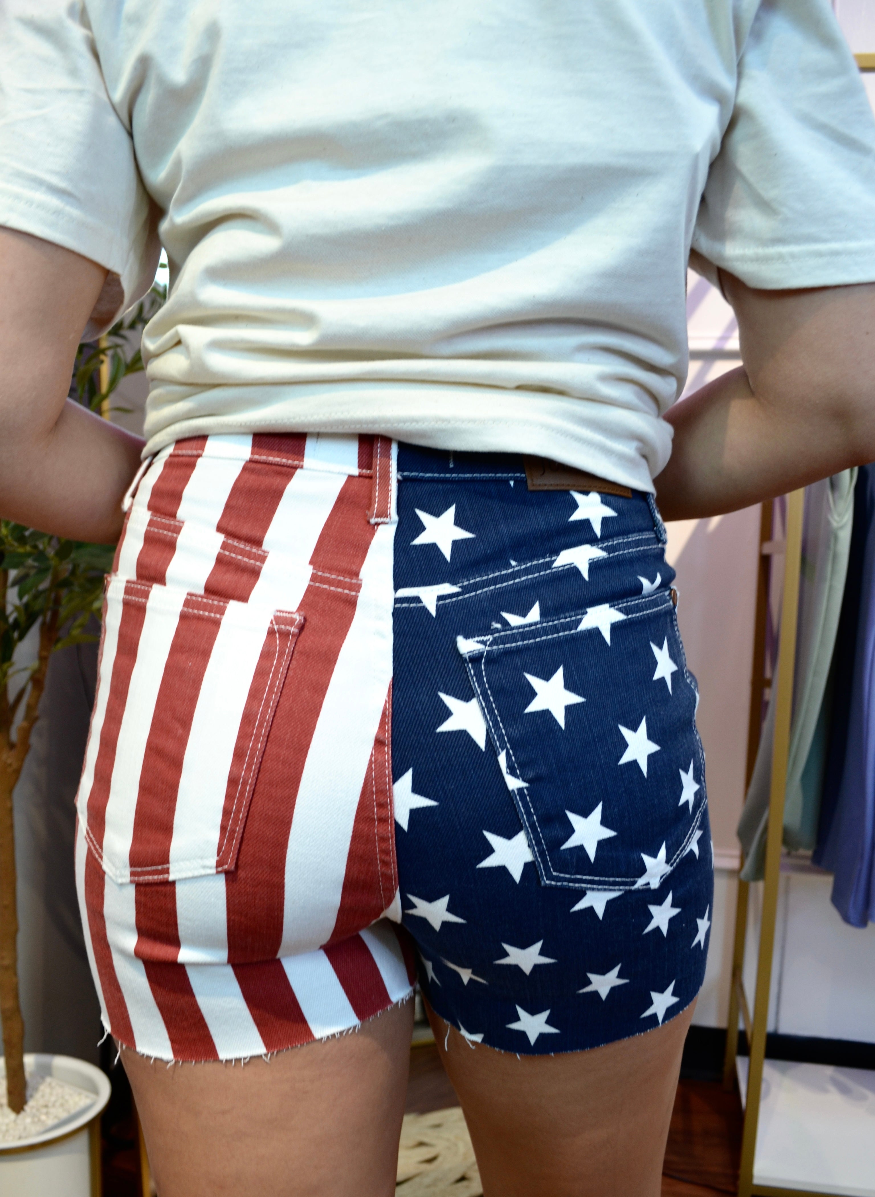 Hw Americana Flag Fray Hem Shorts