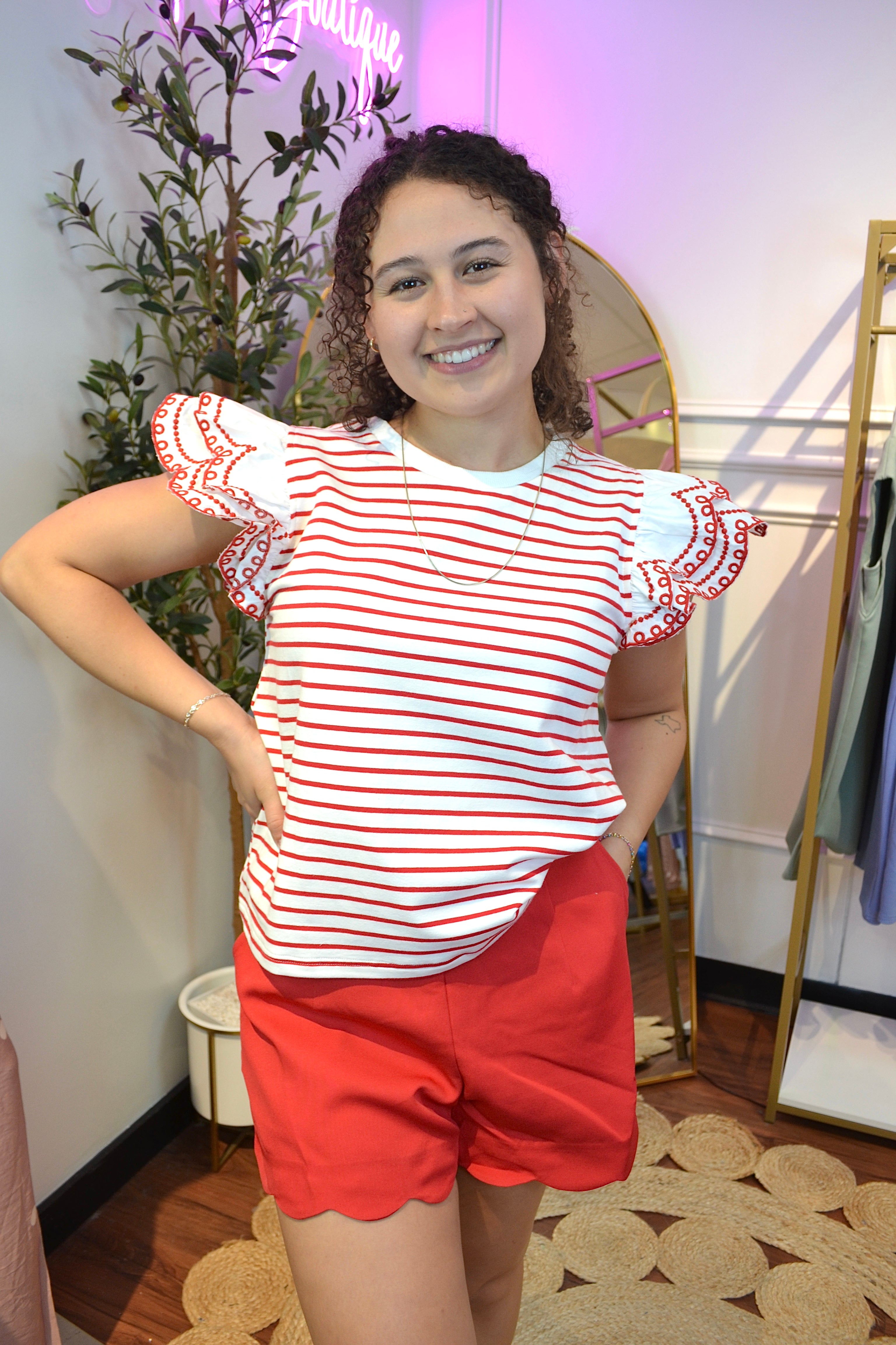 Cherry Picnic Flutter Sleeve Top By Jodifl
