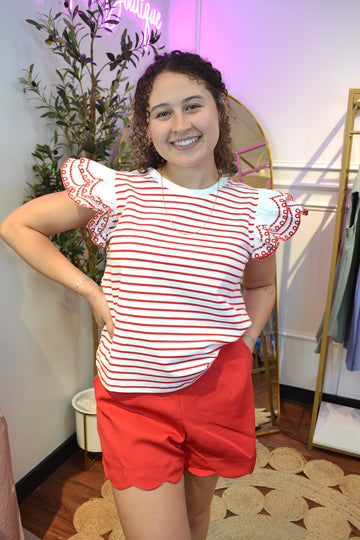 Cherry Picnic Flutter Sleeve Top By Jodifl