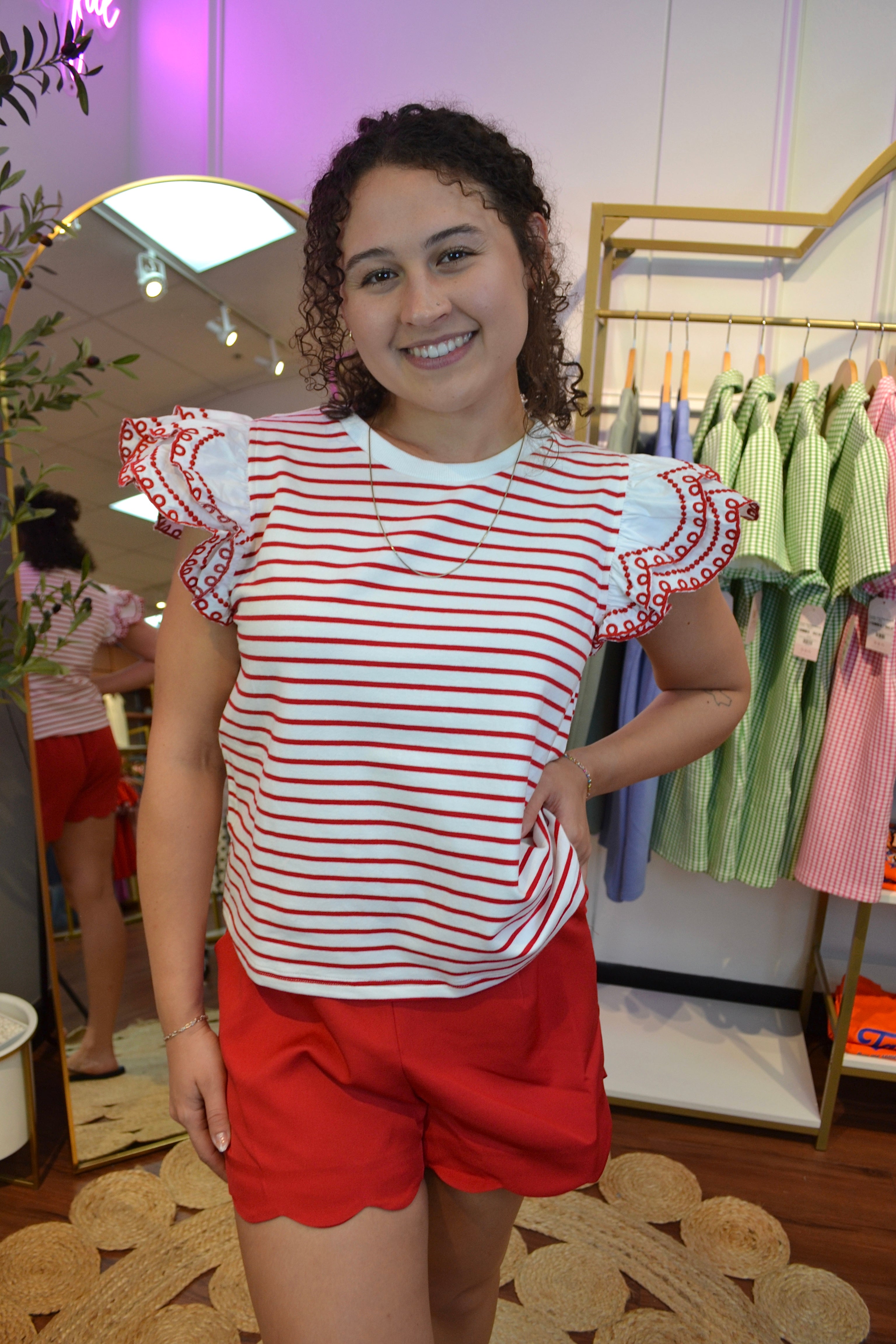 Cherry Picnic Flutter Sleeve Top By Jodifl