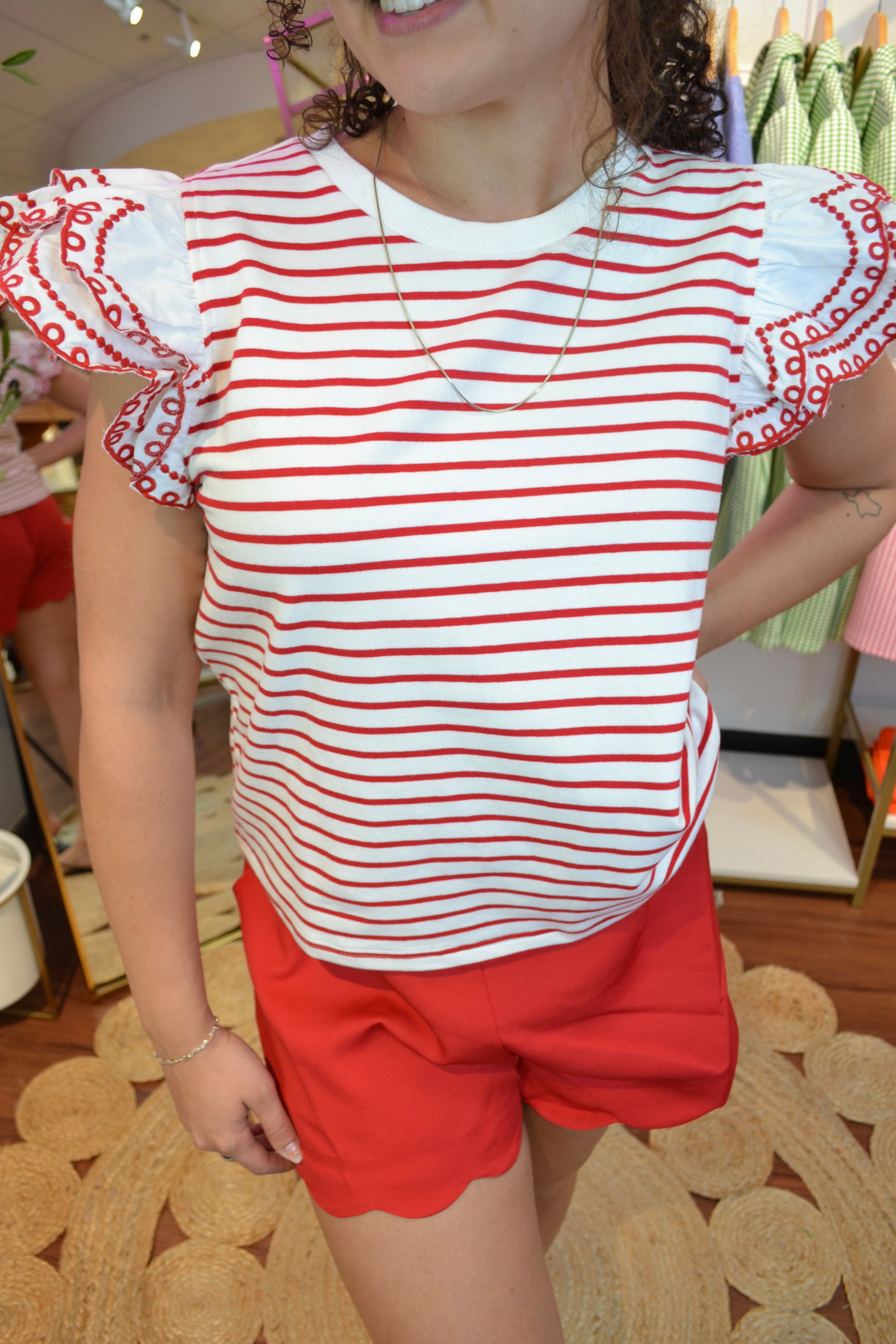 Cherry Picnic Flutter Sleeve Top By Jodifl