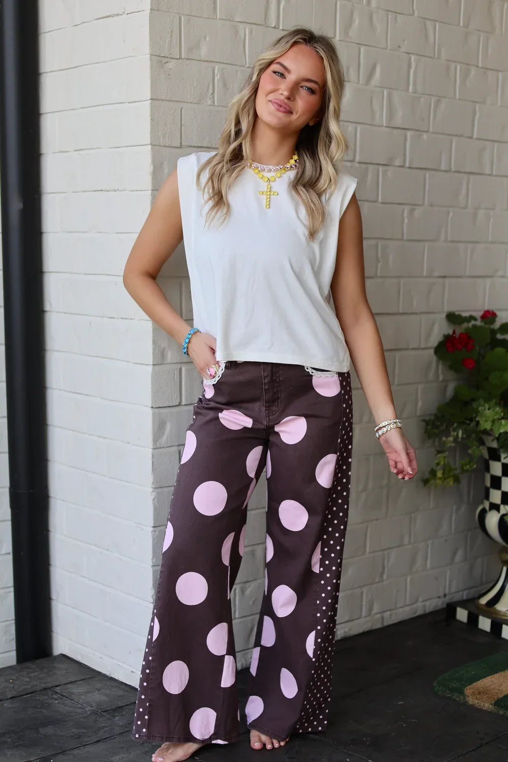 Brown Polka Dot Denim