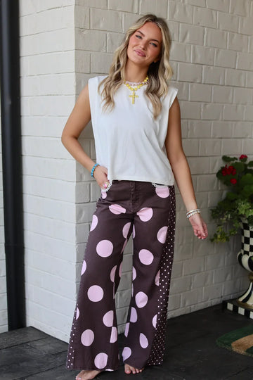 Brown Polka Dot Denim