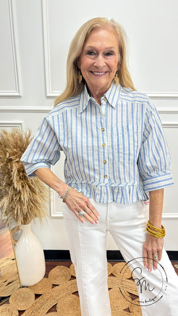 Sail Away Ruffle Stripe Blouse By Eesome