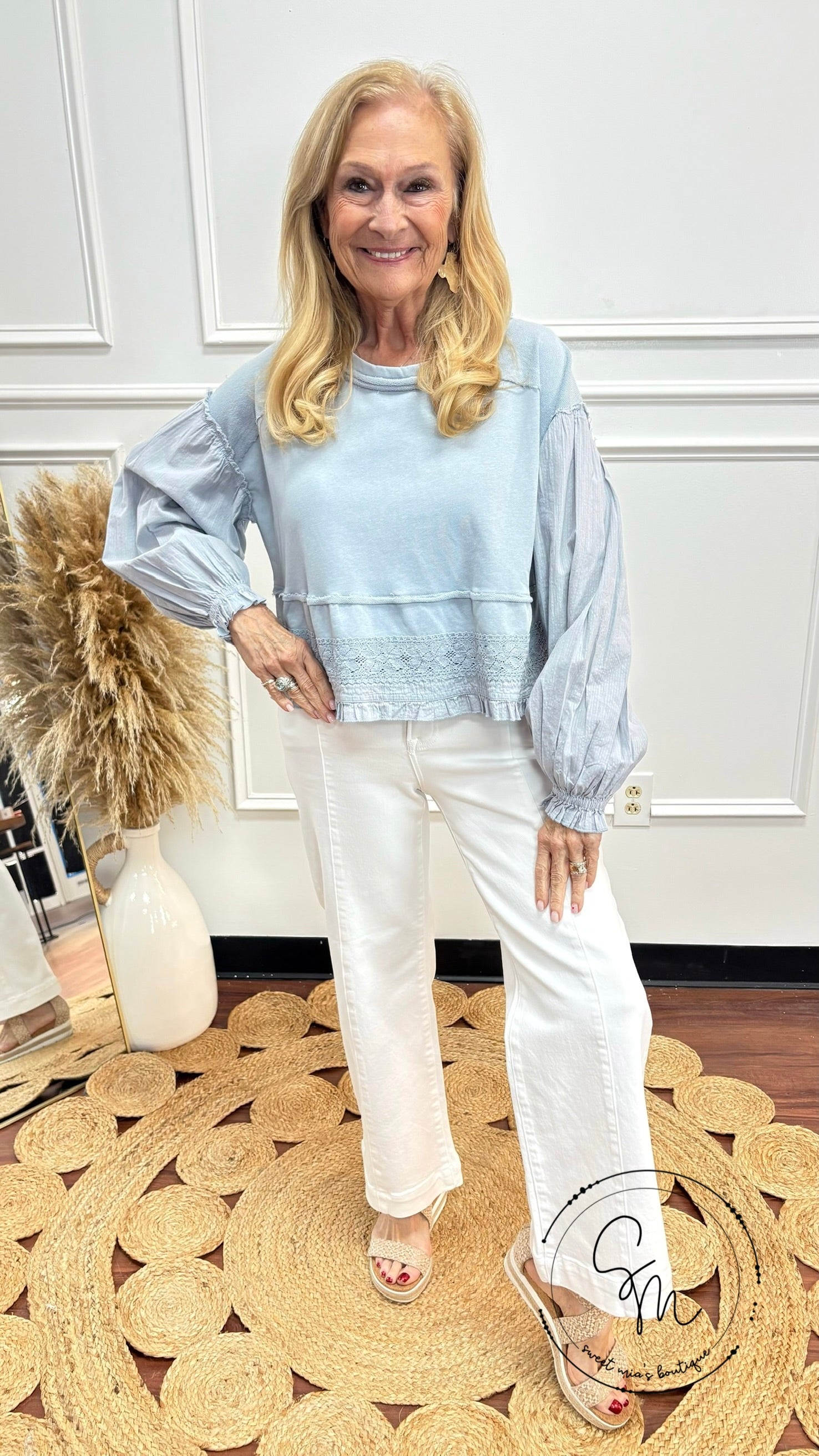Blue Skies Ruffle Hem Blouse By Eesome