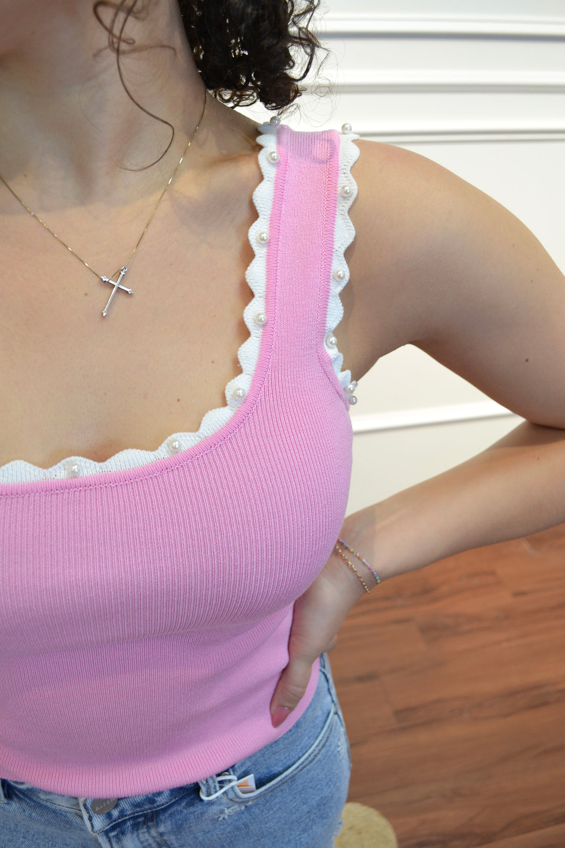 Pretty Pearl Knit Tank By Nadia