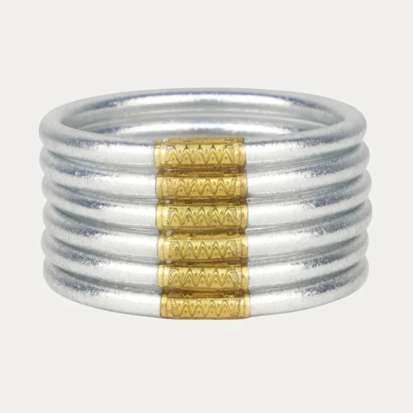 BuDhaGirl Silver All Weather Bangles® (Set of 6) - Serenity Prayer