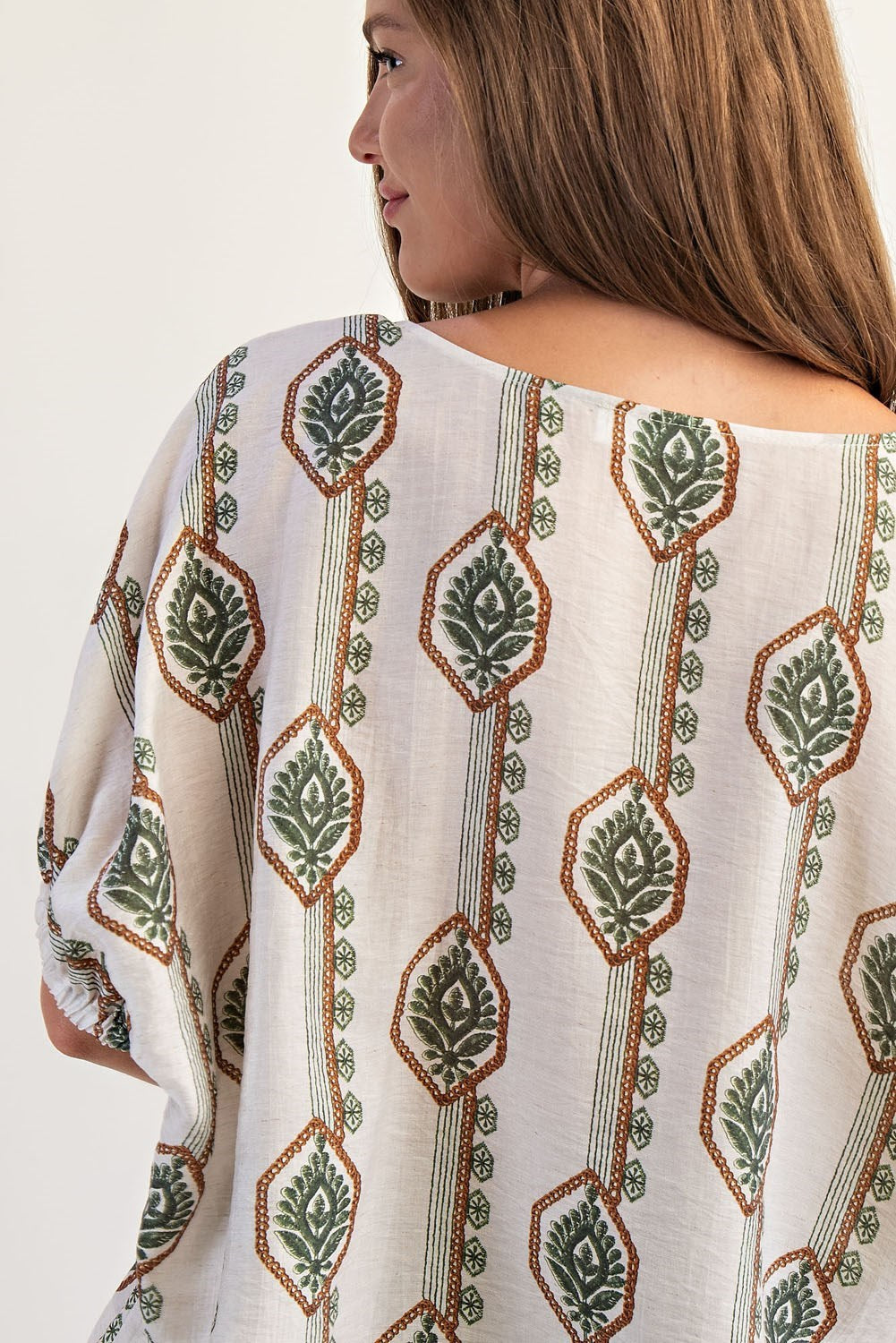 DG Geometric Floral Printed Elastic Cuff Blouse By Eesome