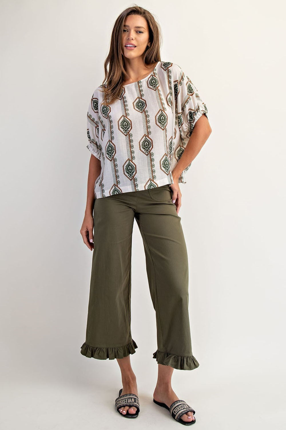 DG Geometric Floral Printed Elastic Cuff Blouse By Eesome