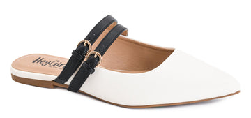 White and back double strap mule 