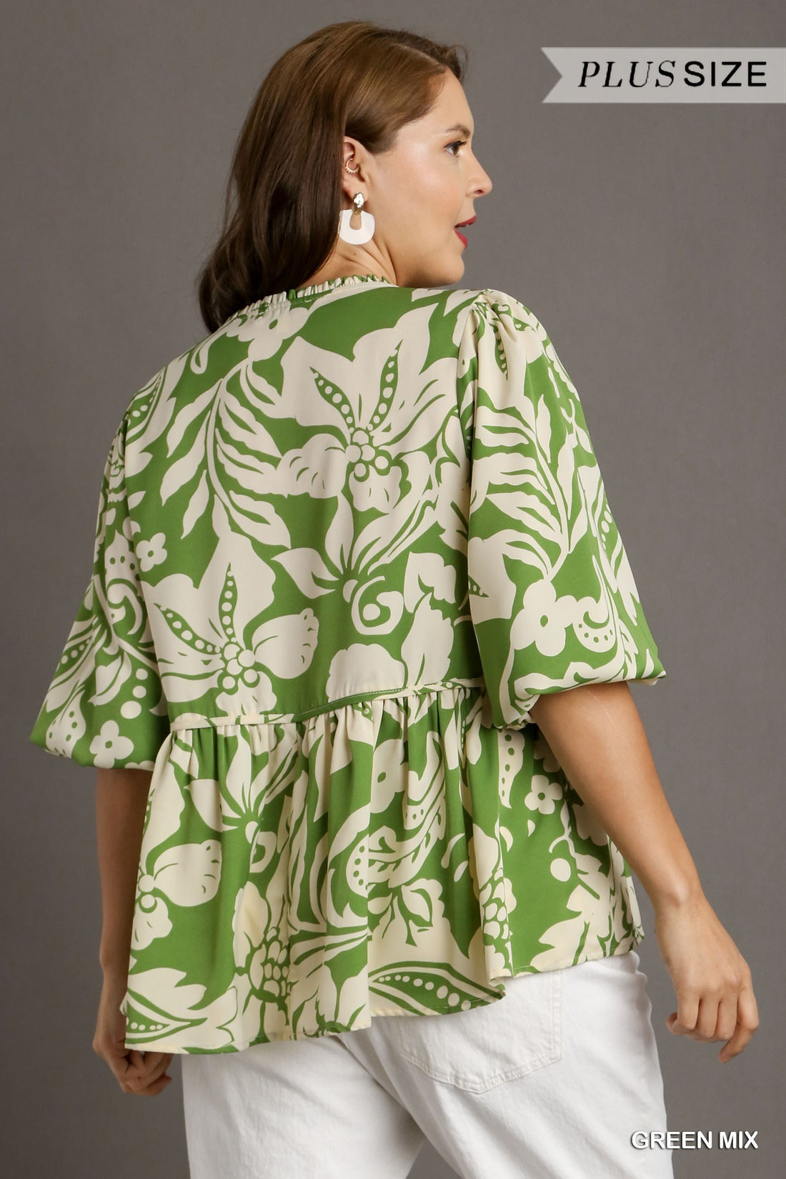 Plus Size Floral Print Split Neck Front Tie Top By Umgee