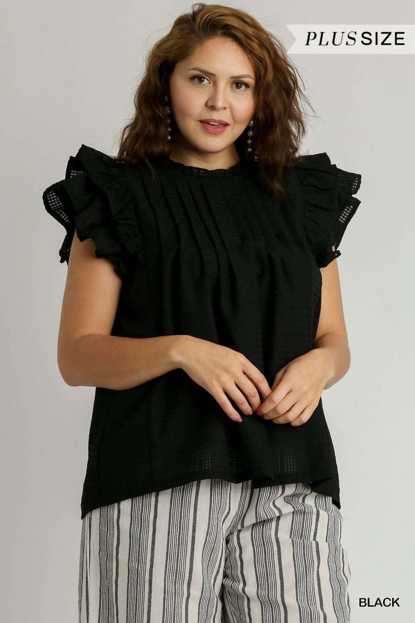 Plus Size Ruffle Sleeve Round Neck Top By Umgee