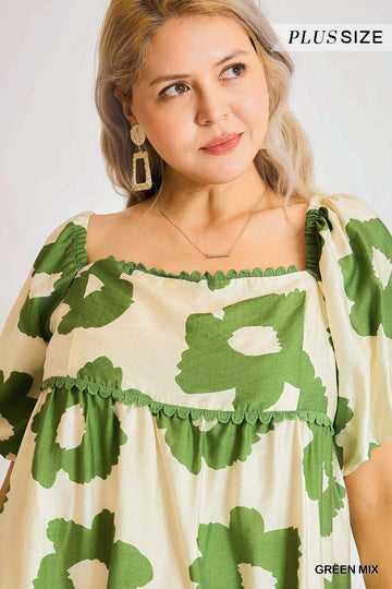 Flower Print Off-Shoulder Mini Dress (Curvy) by Umgee