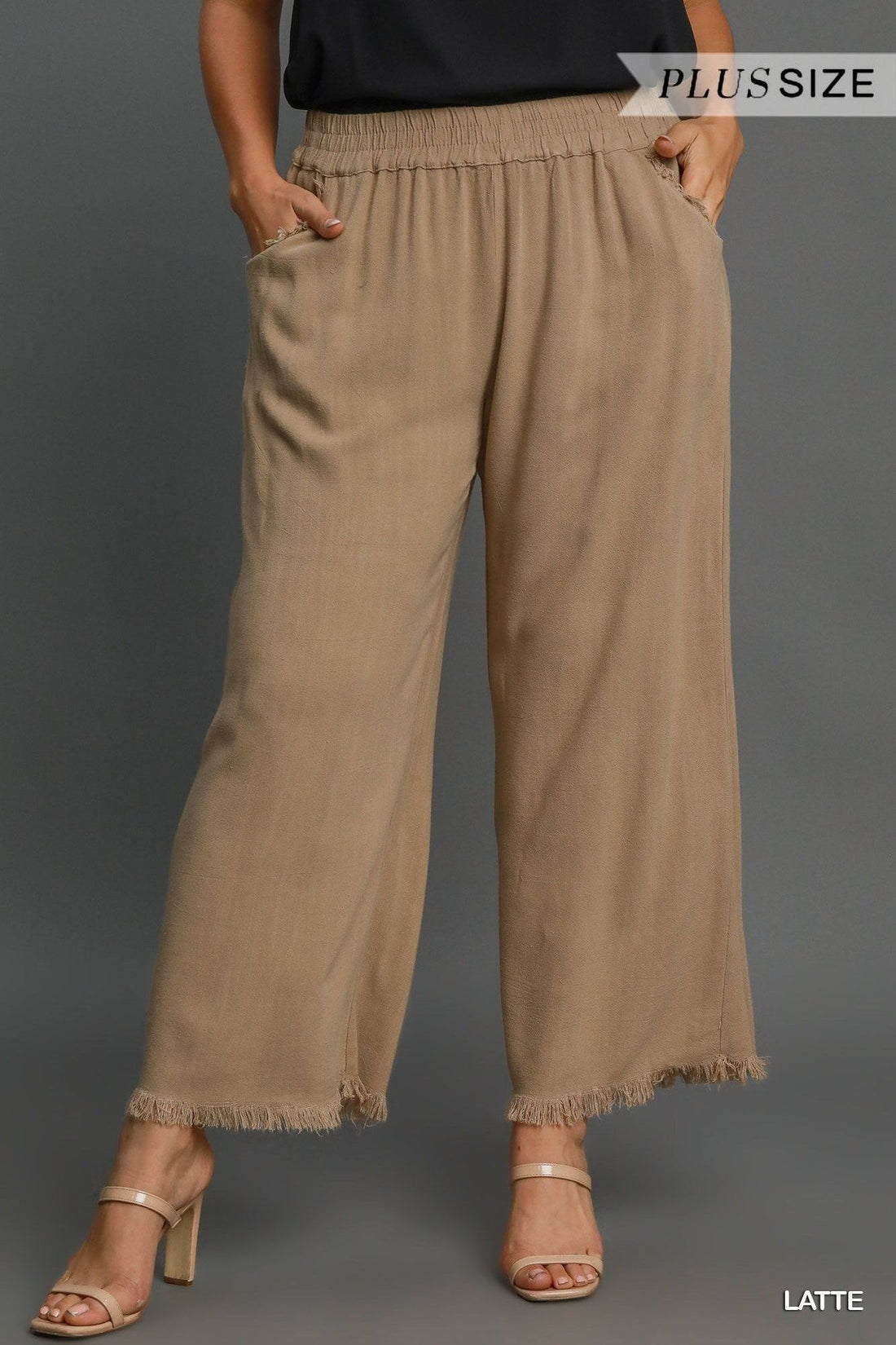 Plus Size Frayed Hem Wide Leg Pants By Umgee
