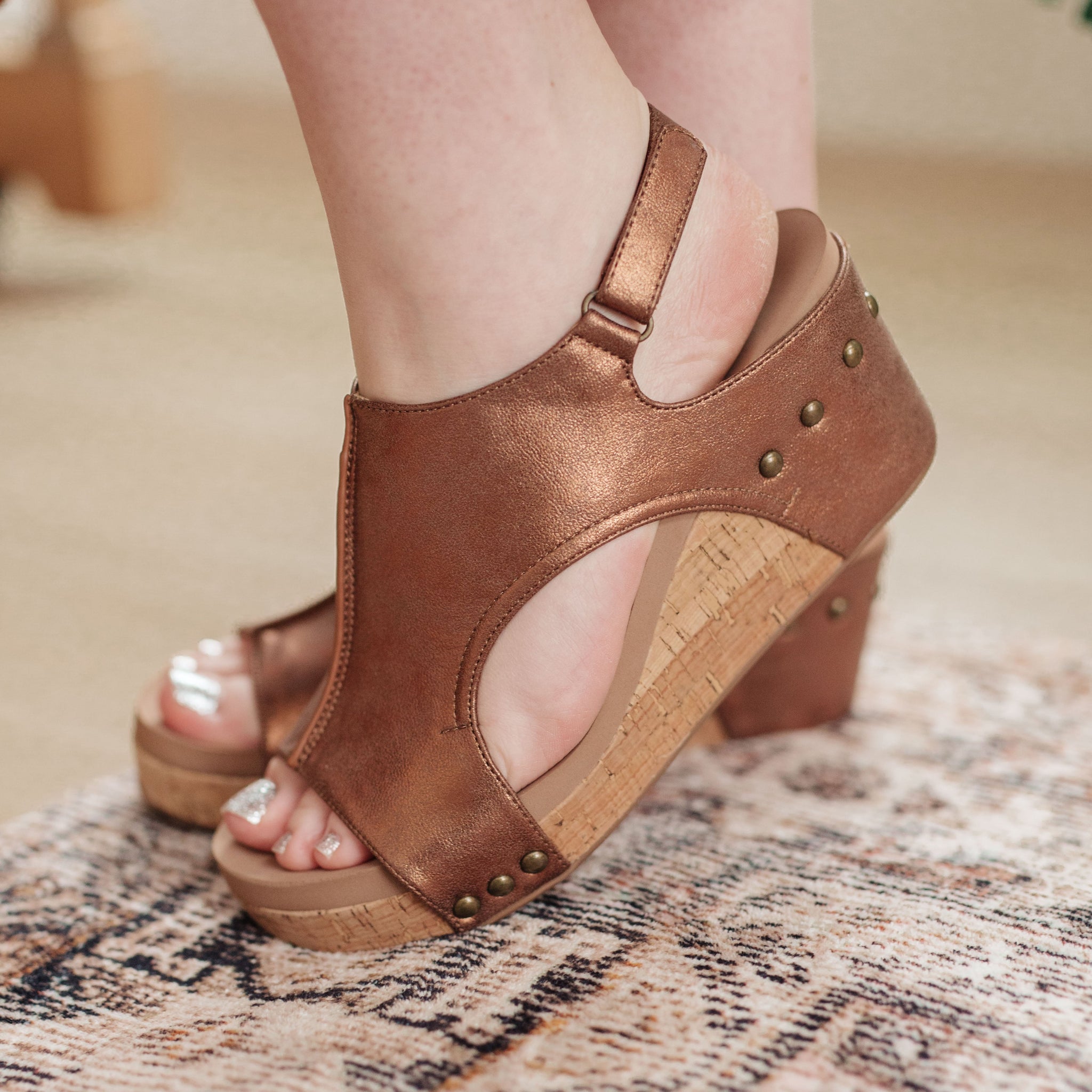 Walk This Way Wedge Sandals in Antique Bronze