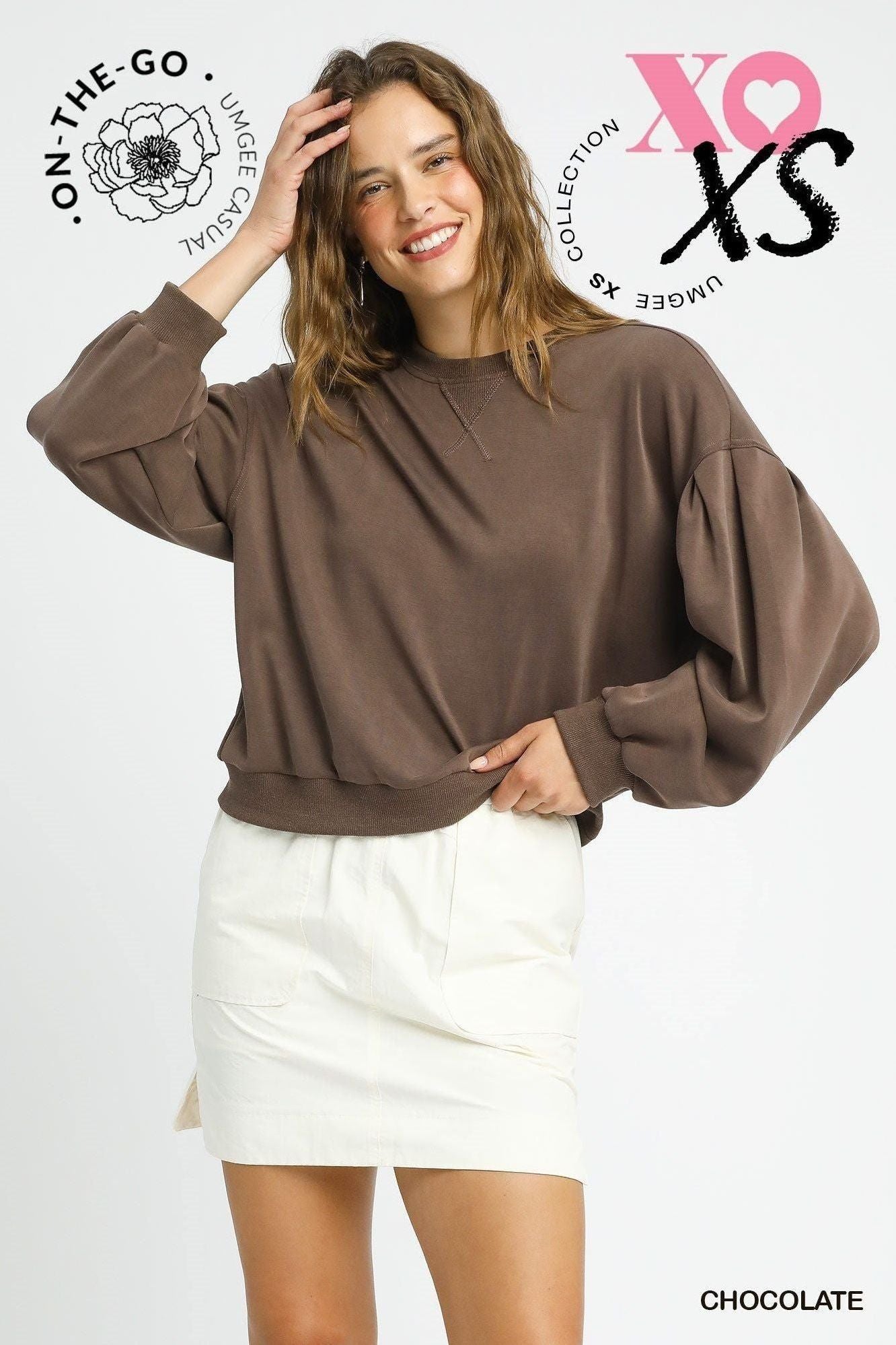 Cupro Long Sleeve Crew Neck Top by Umgee