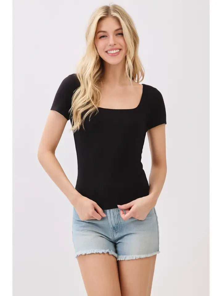 Double Layer Square Neck Short Sleeve Top By Final Touch