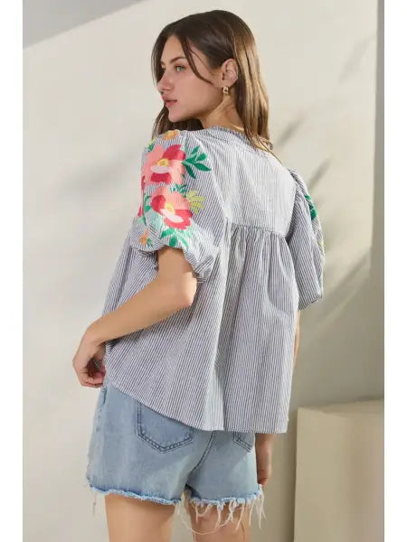 floral puff sleeve blouse plus size