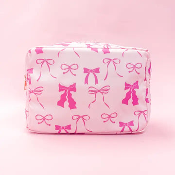 Large Pink Bows Nylon Cosmetic Zipper Bag