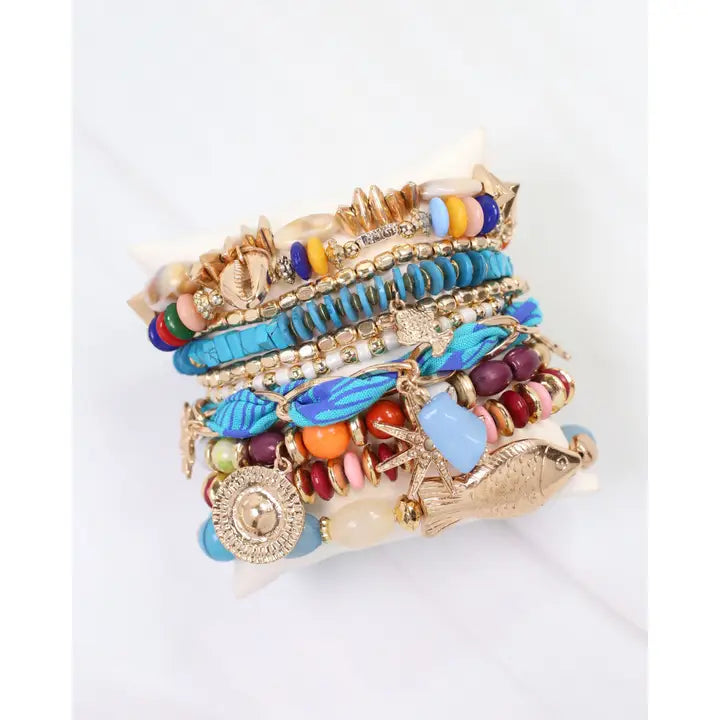 Urbana Beaded Stretch Bracelet Blue Multi By Caroline Hill