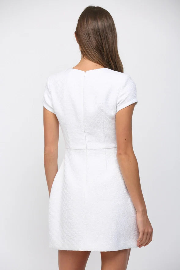 White fit and flare tweed dress for women