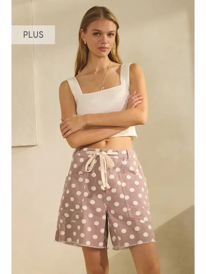 plus size polka dot shorts blush front view