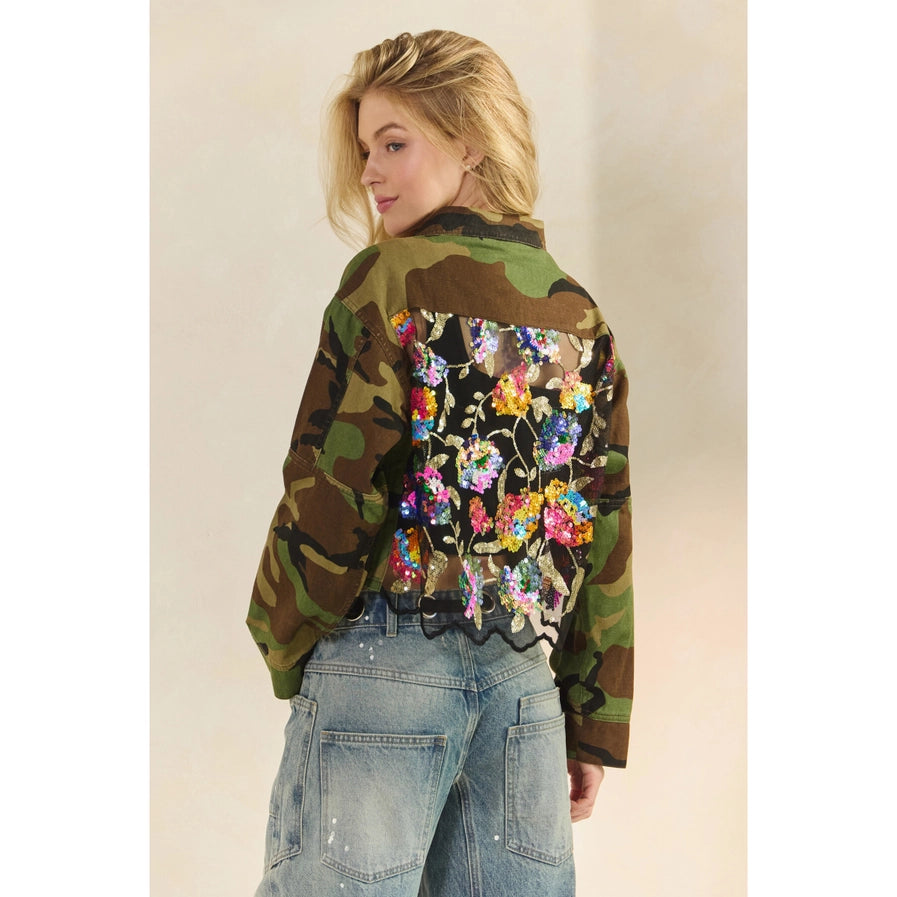 Camo Sequins Contrast Jacket By Veveret