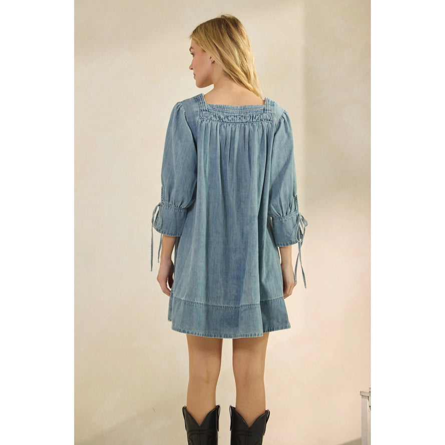 Denim Smocked Babydoll Dress By Veveret