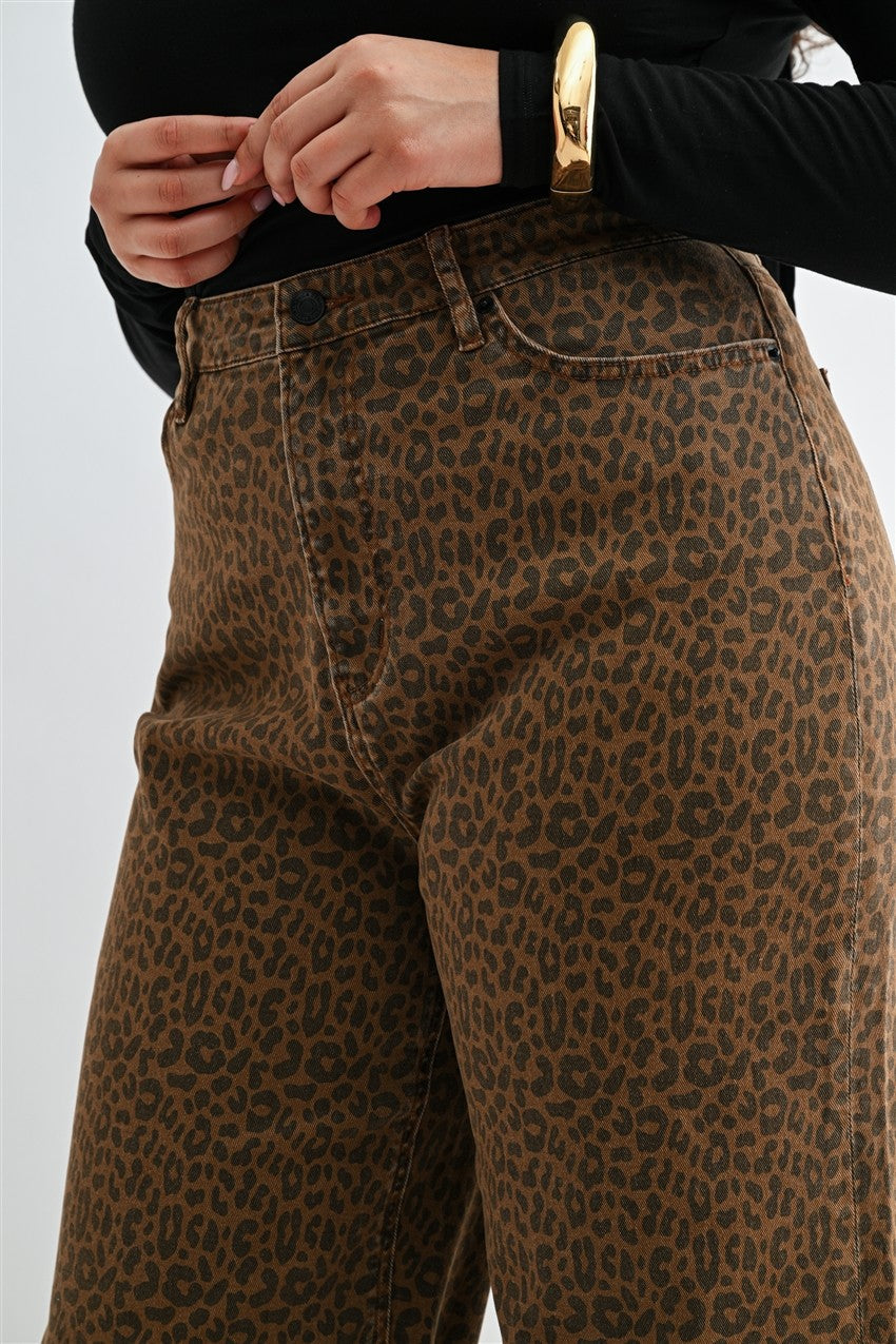 Wild Side Curvy Leopard Wide Leg Jeans by Mica Denim
