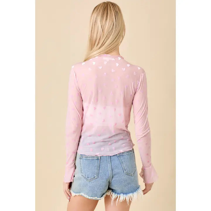 All Over Heart Velvet Mesh Top