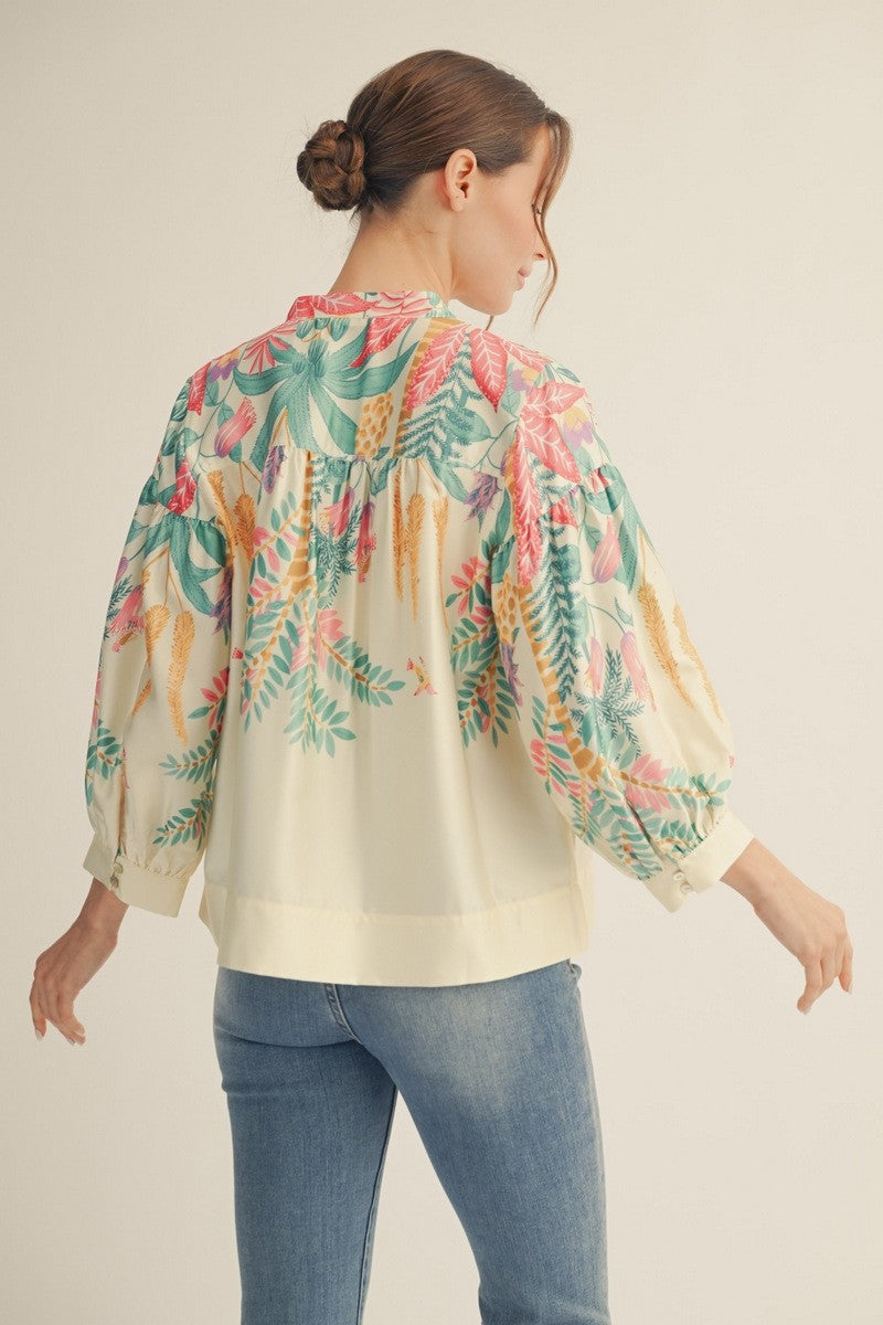 Tropical Daydream Satin Blouse By Jodifl
