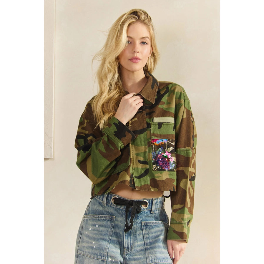 Camo Sequins Contrast Jacket By Veveret