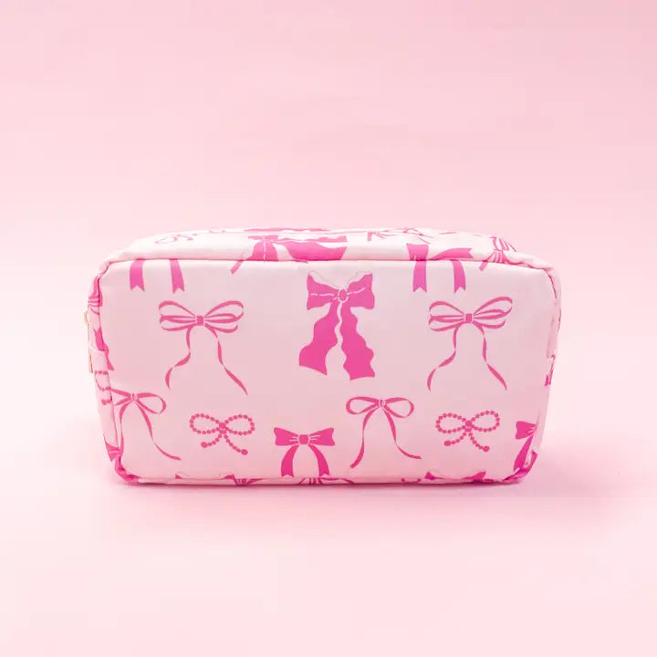 MediumPink Bows Nylon Cosmetic Zipper Bag