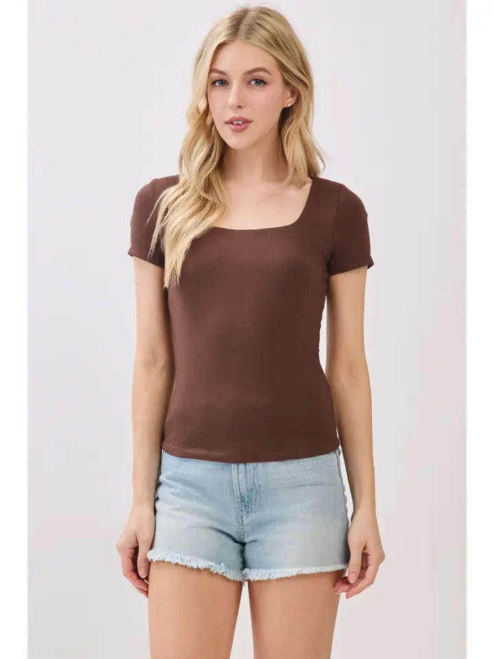 Double Layer Square Neck Short Sleeve Top By Final Touch