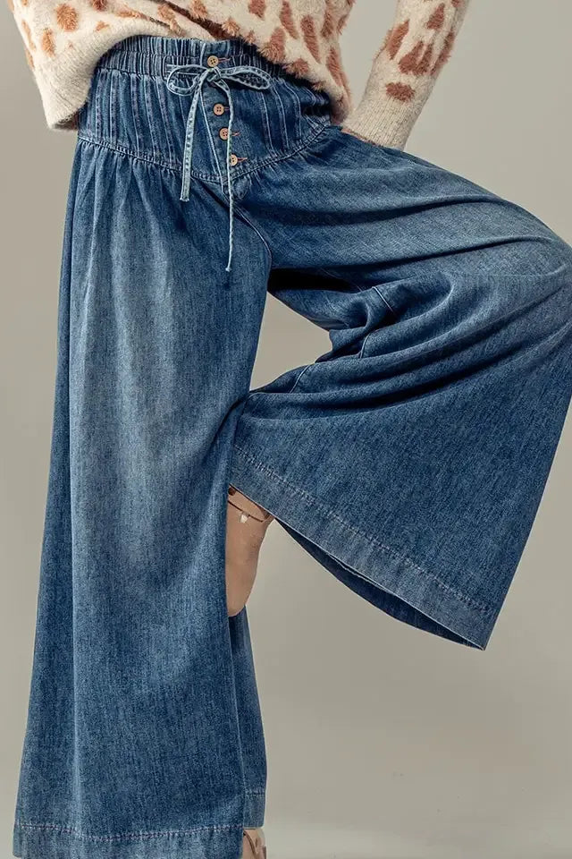 Pleated Wide-Leg Button Closure Pants By Urban Daizy