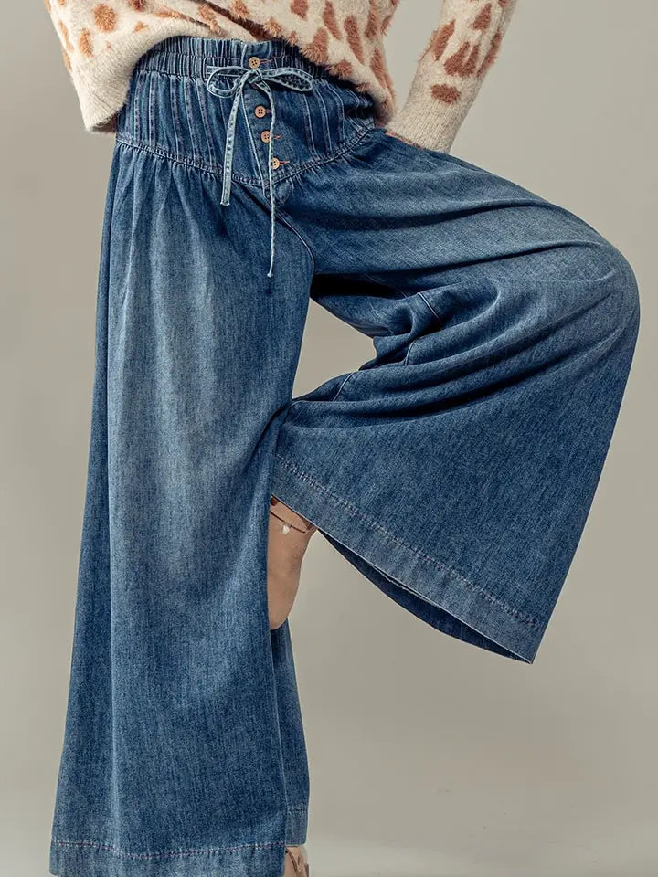Pleated Wide-Leg Button Closure Pants By Urban Daizy