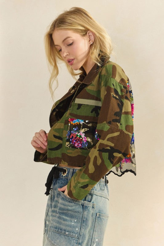 Shine Through Camo Floral Sequin Jacket By Veveret