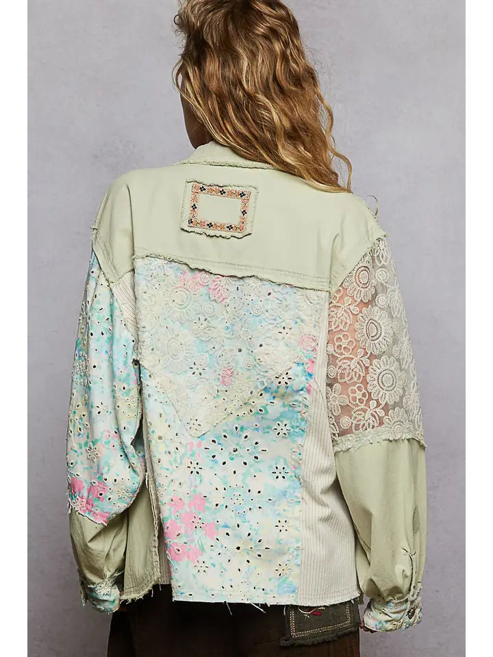 Long Sleeve Crochet Woven Twill Jacket By Pol